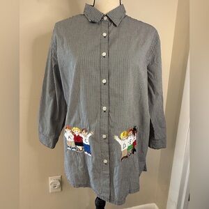 Bechamel top black white plaid ABC’s children embroidery SZ M